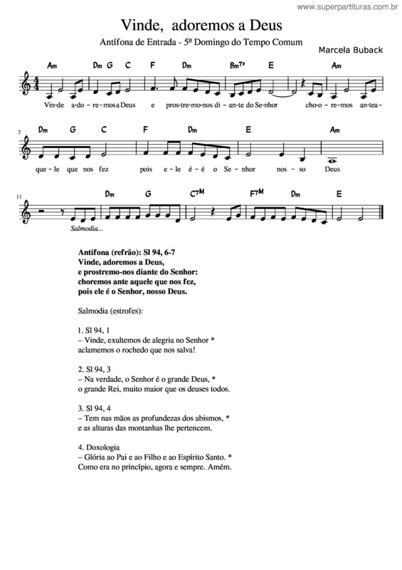 Partitura da música Vinde,_Adoremos_A_Deus