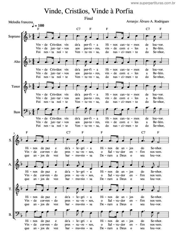 Partitura da música Vinde,_Cristãos,_Vinde_À_Porfia