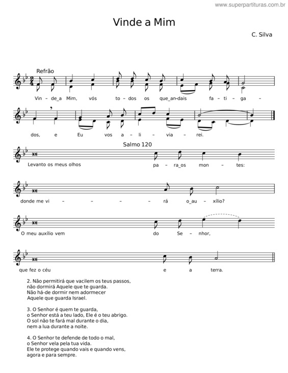 Partitura da música Vinde A Mim – C. Silva