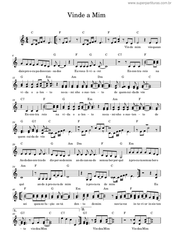 Partitura da música Vinde A Mim v.8
