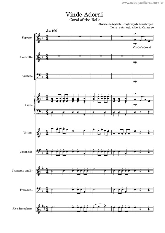 Partitura da música Vinde Adorai