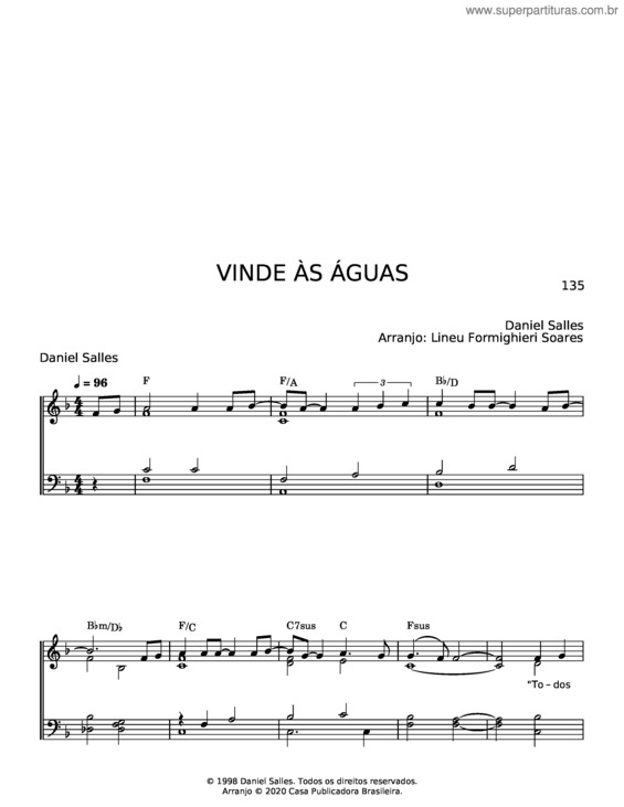 Partitura da música Vinde Às Águas – Daniel Salles v.2