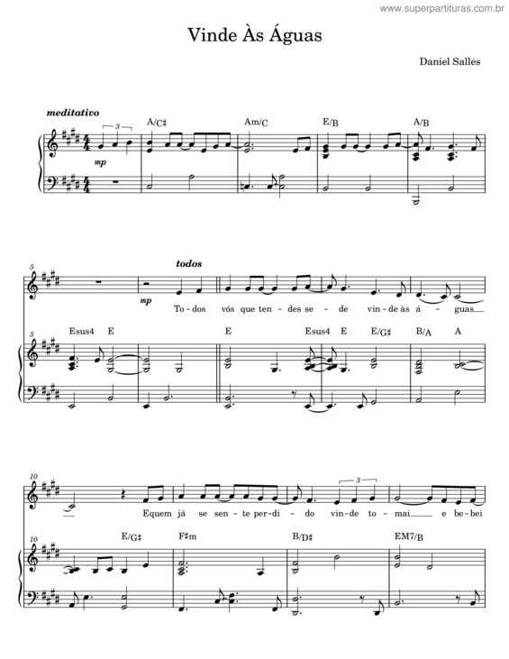 Partitura da música Vinde Às Águas – Daniel Salles v.3