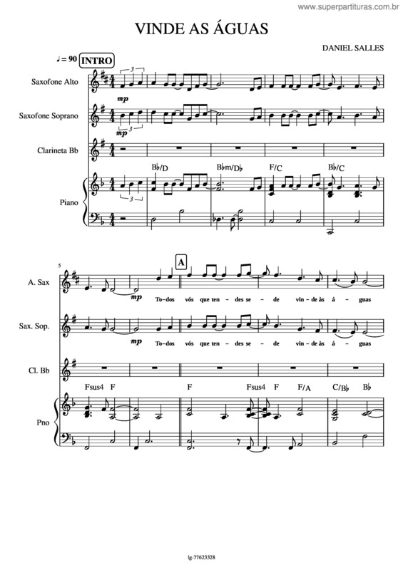Partitura da música Vinde Às Águas v.2