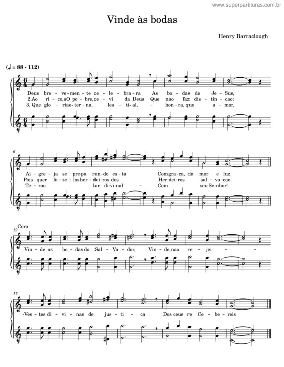 Partitura da música Vinde Às Bodas – Henry Barraclough v.2