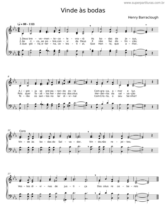 Partitura da música Vinde Às Bodas – Henry Barraclough