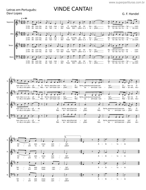 Partitura da música Vinde Cantai