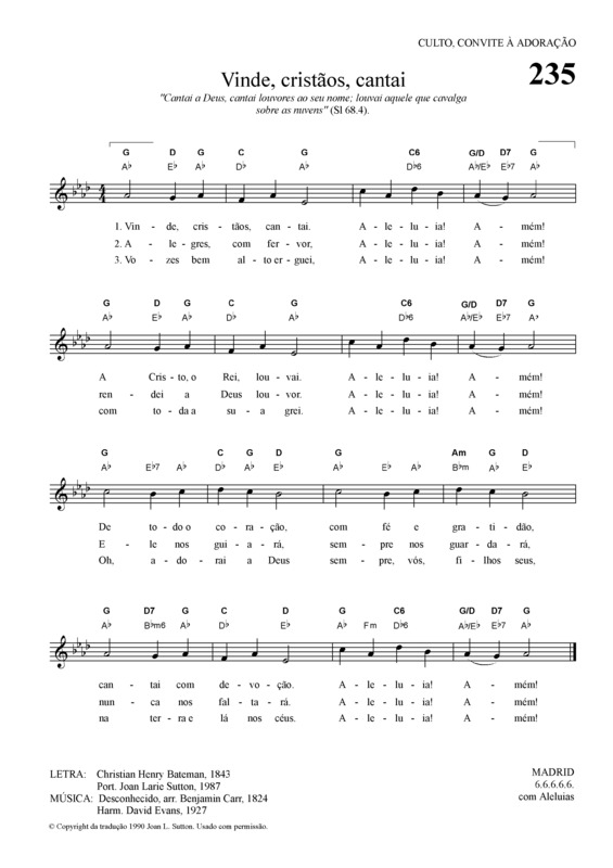 Partitura da música Vinde Cristãos Cantai