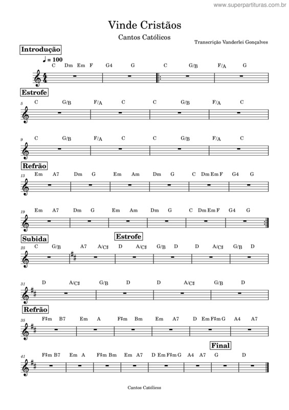 Partitura da música Vinde Cristãos v.2