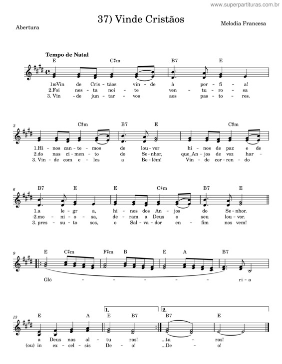 Partitura da música Vinde Cristãos v.3
