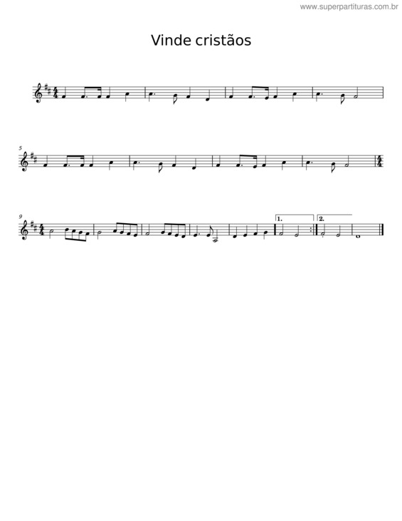 Partitura da música Vinde Cristãos v.4