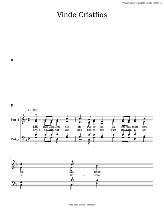 Partitura da música Vinde Cristãos