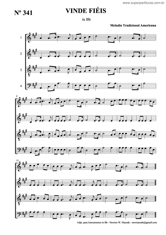 Partitura da música Vinde Fiéis v.3