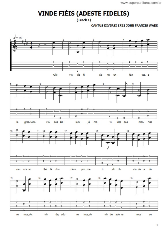 Partitura da música Vinde Fiéis