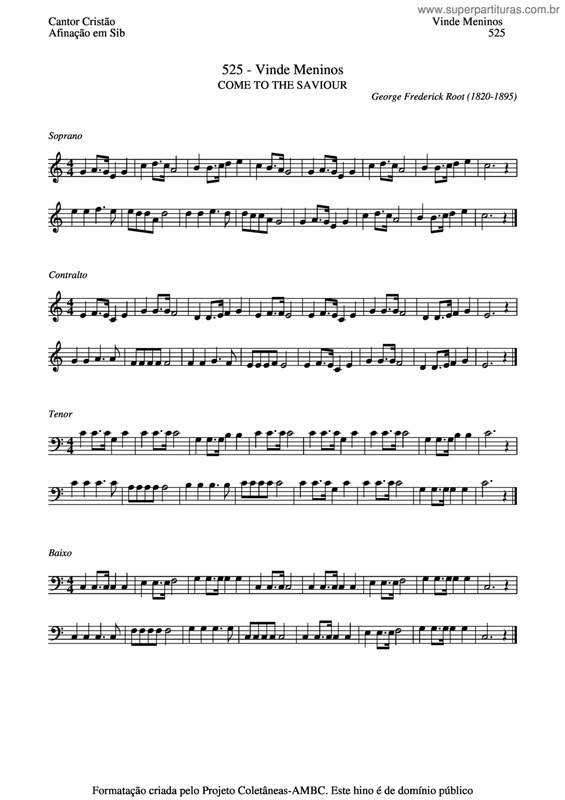 Partitura da música Vinde Meninos v.2