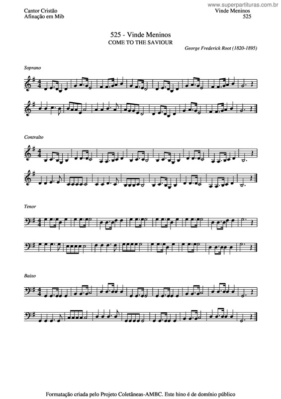 Partitura da música Vinde Meninos v.3