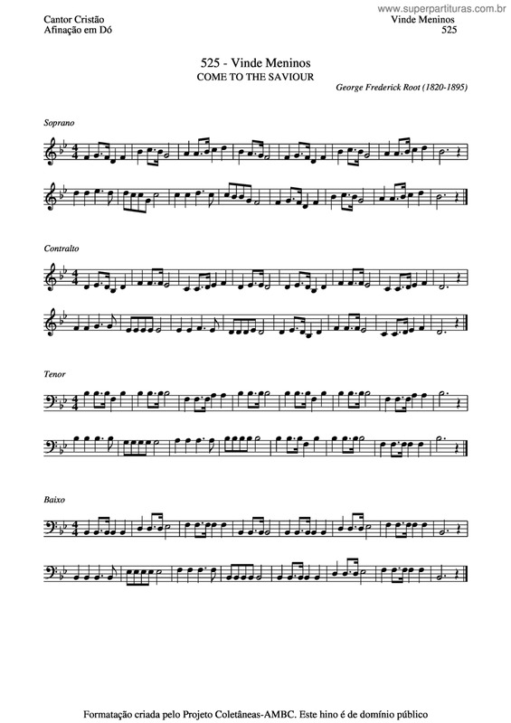 Partitura da música Vinde Meninos