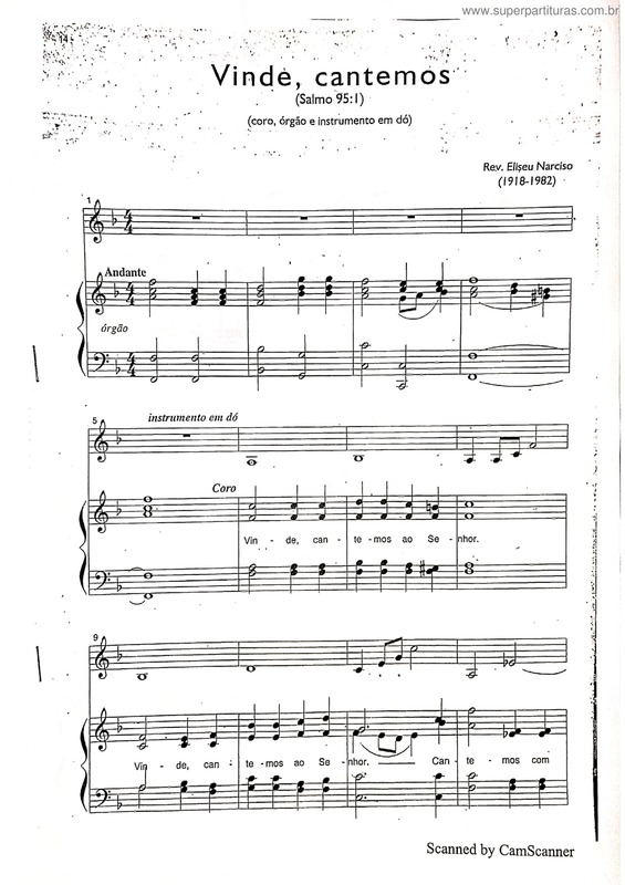 Partitura da música Vindo, Cantemos