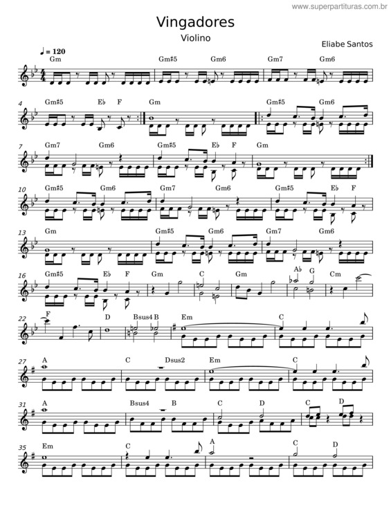 Partitura da música Vingadores – Eliabe Santos