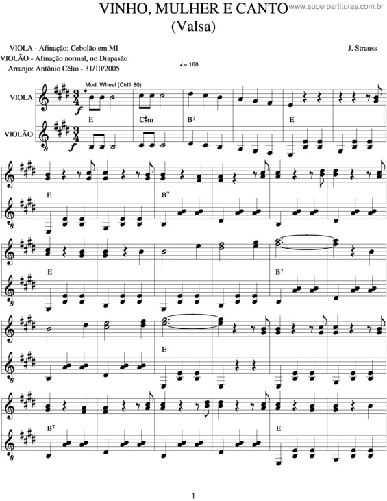 Partitura da música Vinho, Mulher E Canto v.3