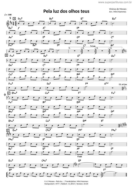 Partitura da música Vinicius De Moraes – Pela Luz Dos Olhos Teus 3–4