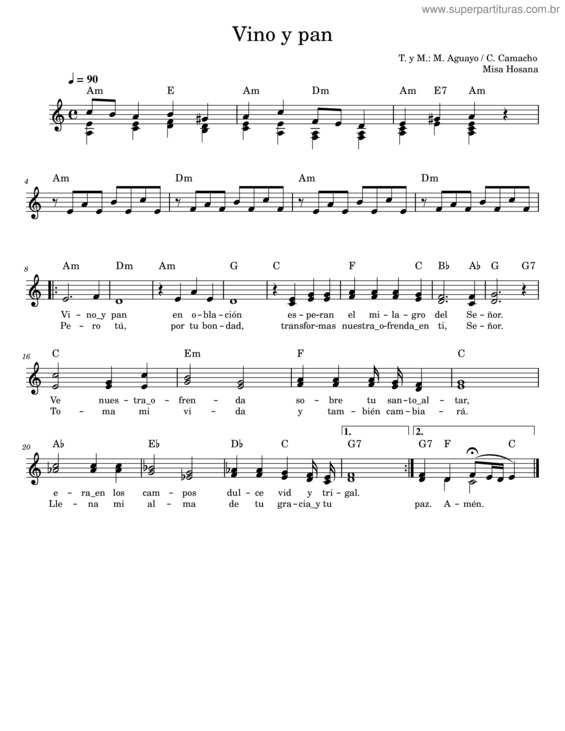 Partitura da música Vino Y Pan – M Aguayo Y C Camacho – Ofertorio