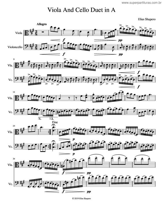 Partitura da música Viola And Cello Duet In A