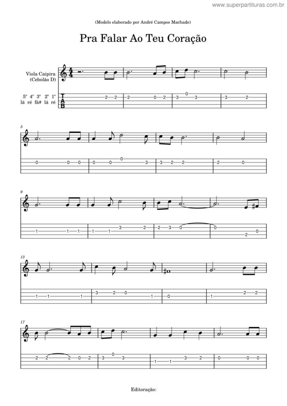 Partitura da música Viola Caipira + Tablatura