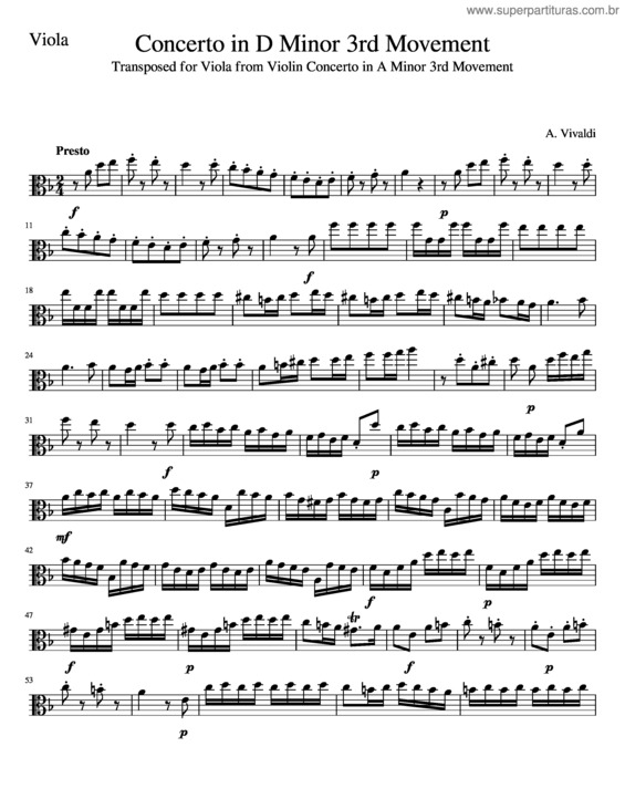 Partitura da música Viola Concert In D Minor For Viola