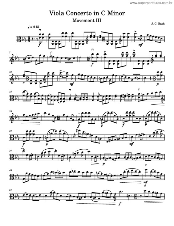 Partitura da música Viola Concerto In C Minor – Johann Christian Bach – 3Rd Movement