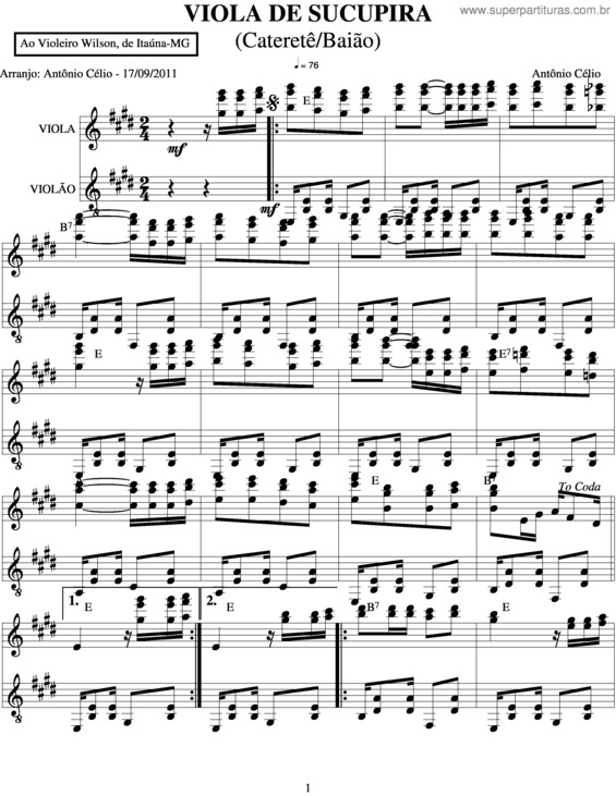 Partitura da música Viola De Sucupira