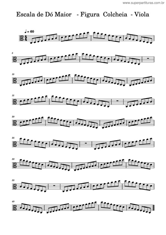 Partitura da música Viola Escala De Dó Maior   – Figura  Colcheia  –