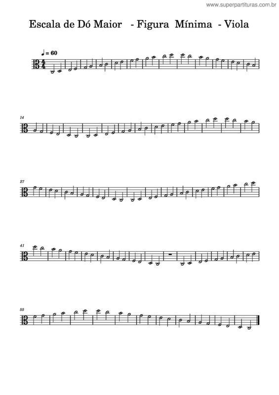Partitura da música Viola Escala De Dó Maior   – Figura  Mínima  –