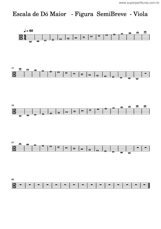 Partitura da música Viola Escala De Dó Maior   – Figura  Semibreve  –