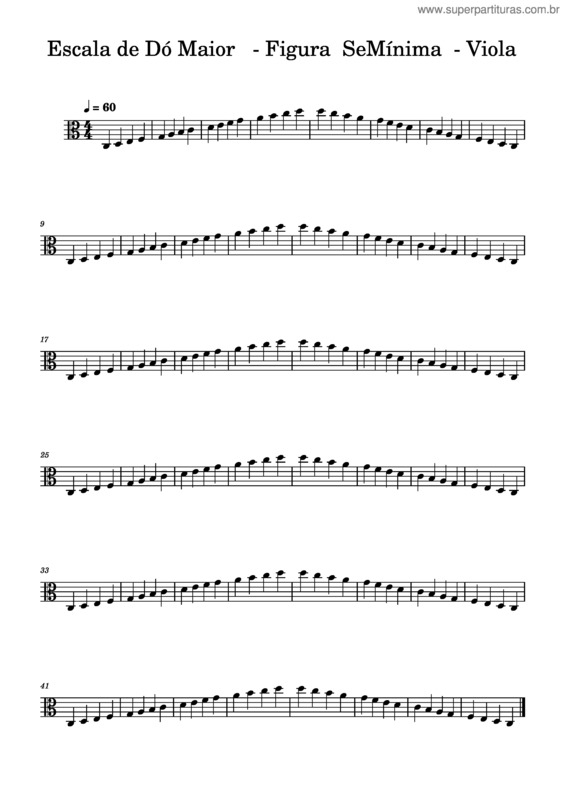 Partitura da música Viola Escala De Dó Maior   – Figura  Semínima  –