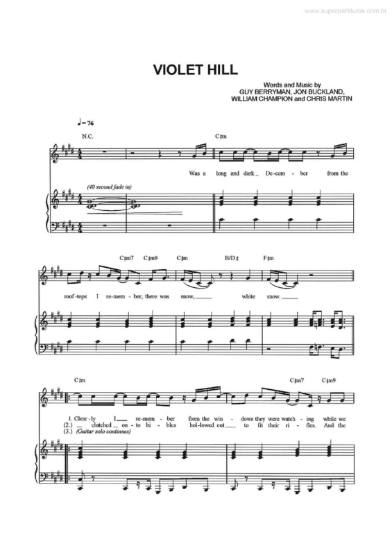 Partitura da música Violet Hill