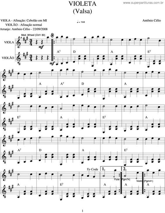 Partitura da música Violeta v.3