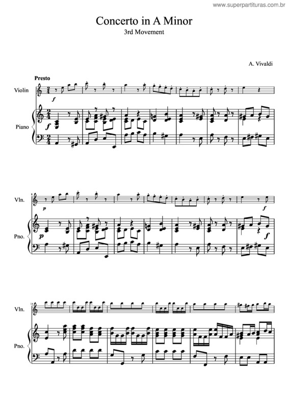 Partitura da música Violin Concerto In A Min 3Rd Movement