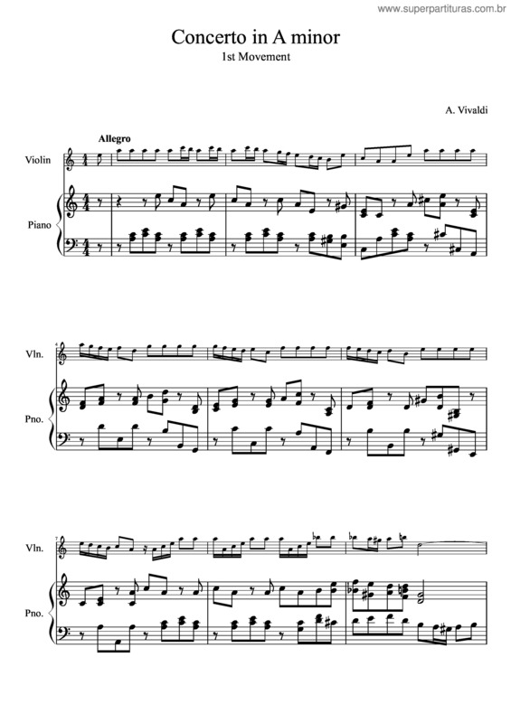 Partitura da música Violin Concerto In A Minor 1St Movement