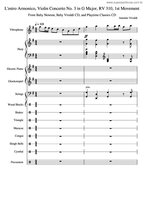 Partitura da música Violin Concerto In G Major, Rv 310 – Antonio Vivaldi L`Estro Armonico, Violin Concerto No. 3 In G Major, Rv 310, 1St Movement