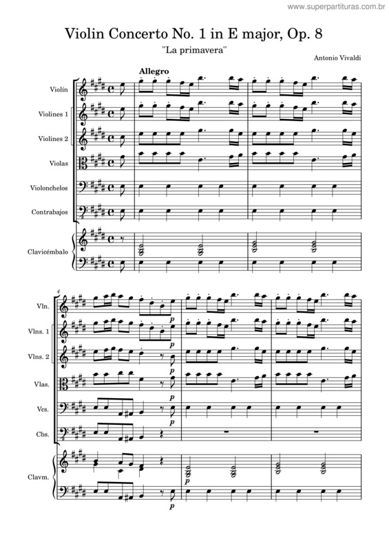 Partitura da música Violin Concerto No. 1 In E Major, Op. 8 ``La Primavera``
