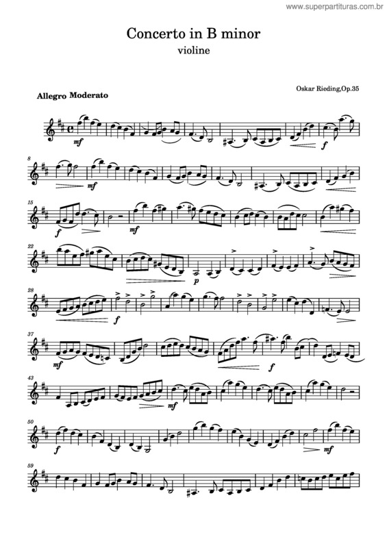 Partitura da música Violin Concerto No.2, Op.35 – Oskar Rieding Concerto In B Minor