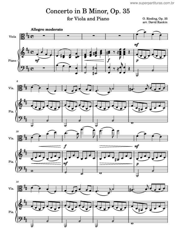 Partitura da música Violin Concerto No.2, Op.35 – Oskar Rieding For Viola And Piano