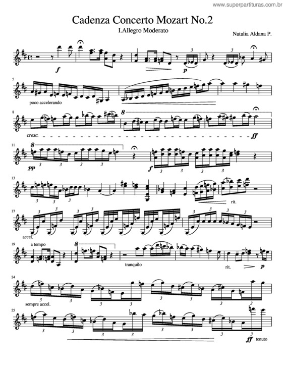 Partitura da música Violin Concerto No.2 In D Major, K.211 Allegro Moderato Cadenza, Mozart