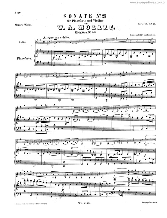 Partitura da música Violin Sonata No. 18