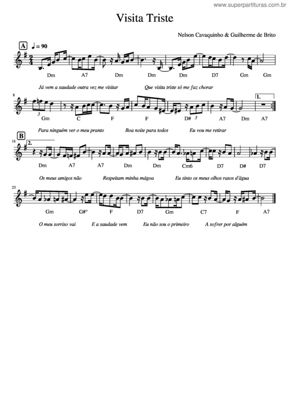 Partitura da música Visita Triste
