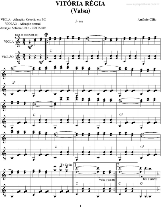 Partitura da música Vitória Régia