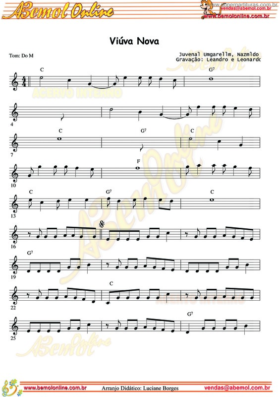 Partitura da música Viúva Nova v.2