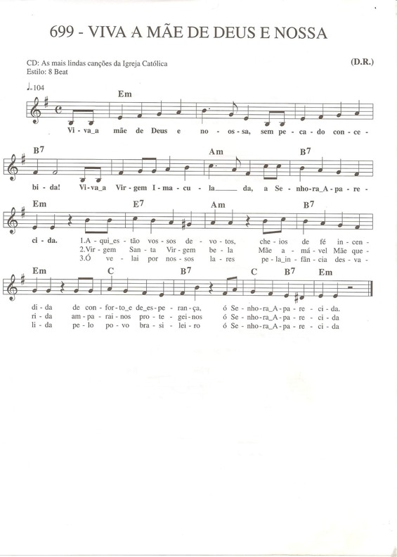 Partitura da música Viva A Mãe de Deus e Nossa