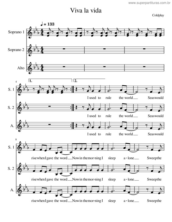 Partitura da música Viva La Vida – Coldplay